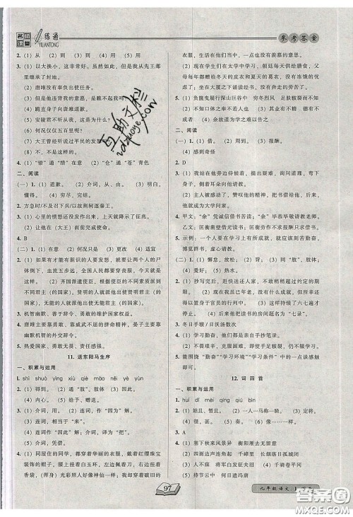 2020年名师课堂一练通九年级语文下册统编版答案