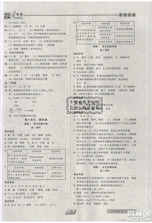 2020年名师课堂一练通九年级化学下册人教版答案