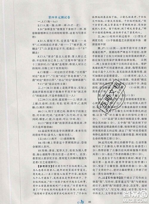 2020新版新课程学习与测评单元双测七年级语文下册A版答案