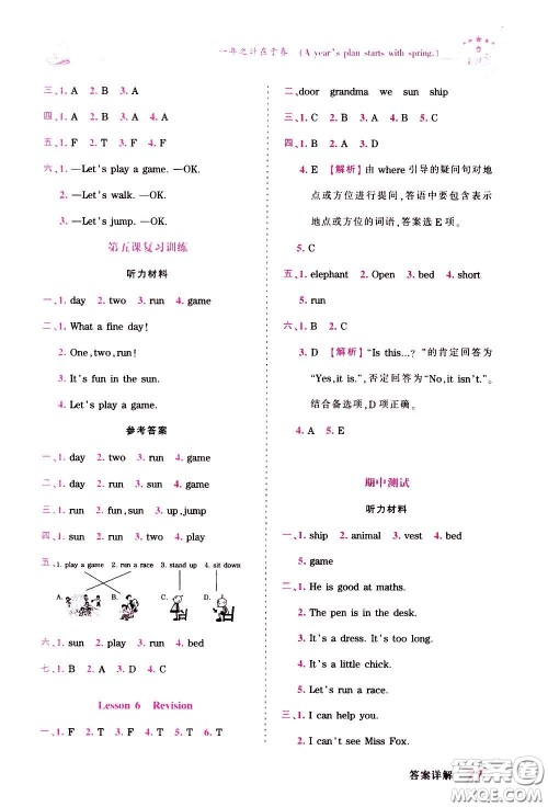 2020年王朝霞创维新课堂同步优化训练英语三年级下册KP科普版参考答案