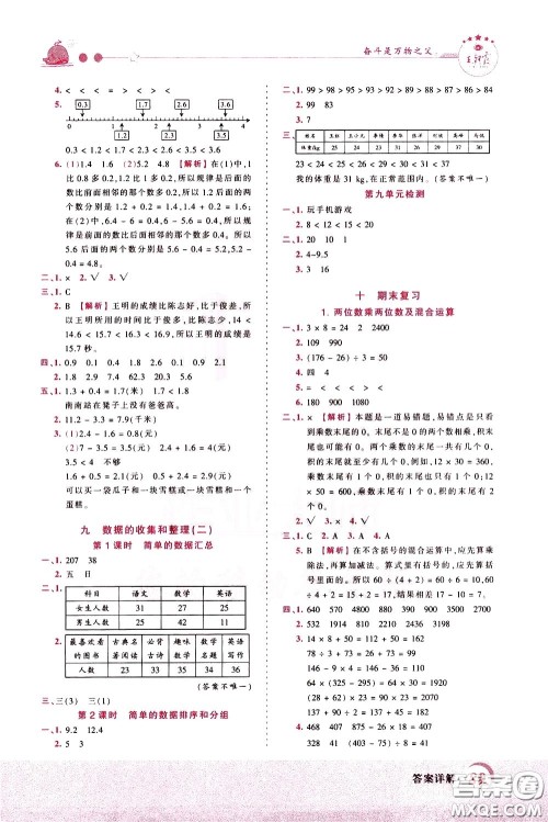 2020年王朝霞创维新课堂同步优化训练数学三年级下册SJ苏教版参考答案