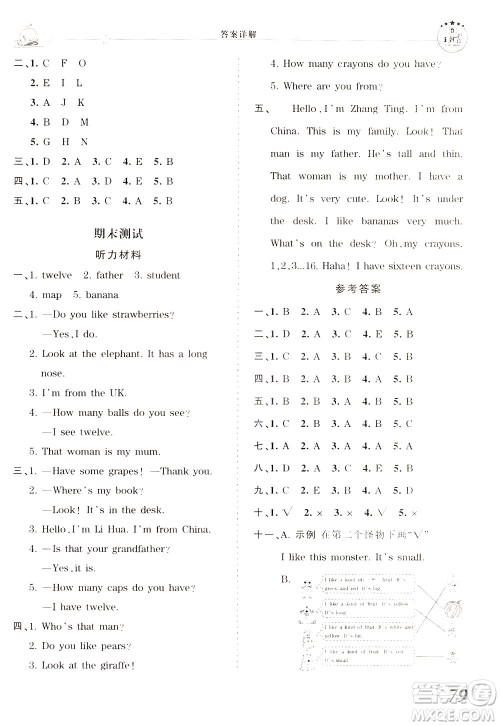 2020年王朝霞创维新课堂同步优化训练英语三年级下册PEP人教版参考答案