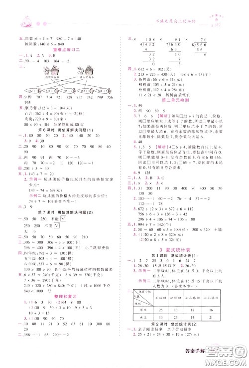 2020年王朝霞创维新课堂同步优化训练数学三年级下册RJ人教版参考答案