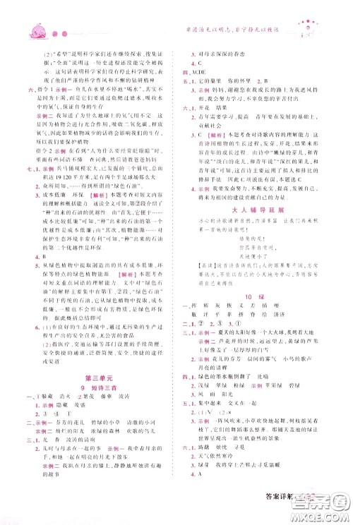 2020年王朝霞创维新课堂同步优化训练语文四年级下册RJ人教版参考答案 2020年王朝霞创维新课堂同步优化训练语文四年级下册RJ人教版参考答案