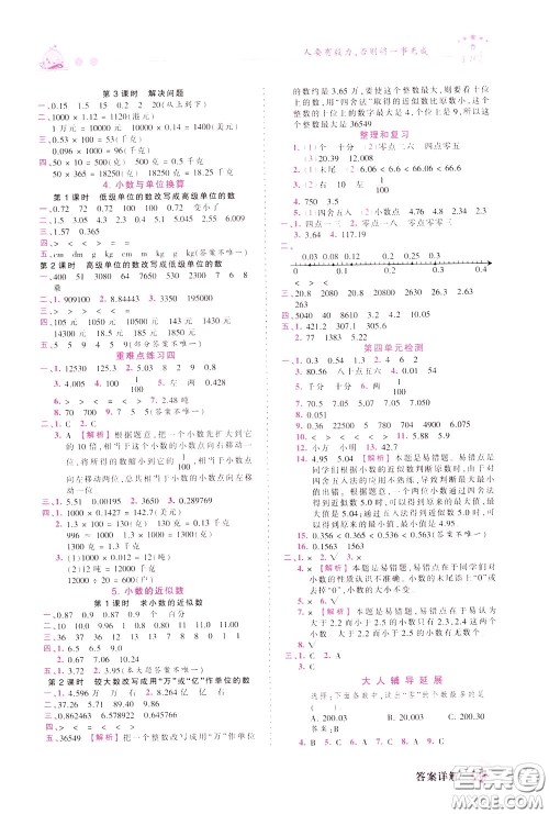 2020年王朝霞创维新课堂同步优化训练数学四年级下册RJ人教版参考答案 2020年王朝霞创维新课堂同步优化训练数学四年级下册RJ人教版参考答案