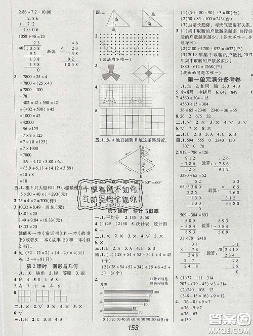 2020春全优课堂考点集训与满分备考四年级数学下册人教版答案 2020春全优课堂考点集训与满分备考四年级数学下册人教版答案