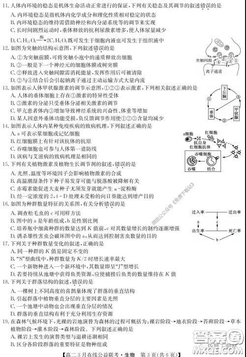 九师联盟3月高二在线公益联考生物试题及答案