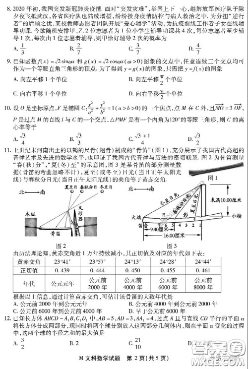 2020年福建省高三毕业班质量检查测试文科数学试题及答案 2020年福建省高三毕业班质量检查测试文科数学试题及答案