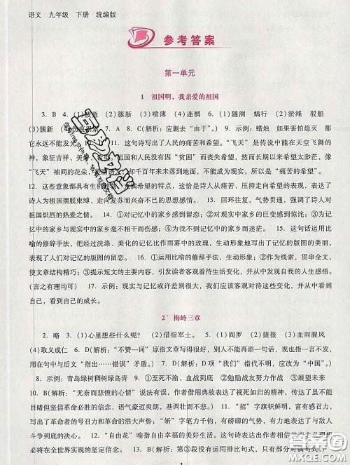 2020春自主与互动学习新课程学习辅导九年级语文下册部编版答案