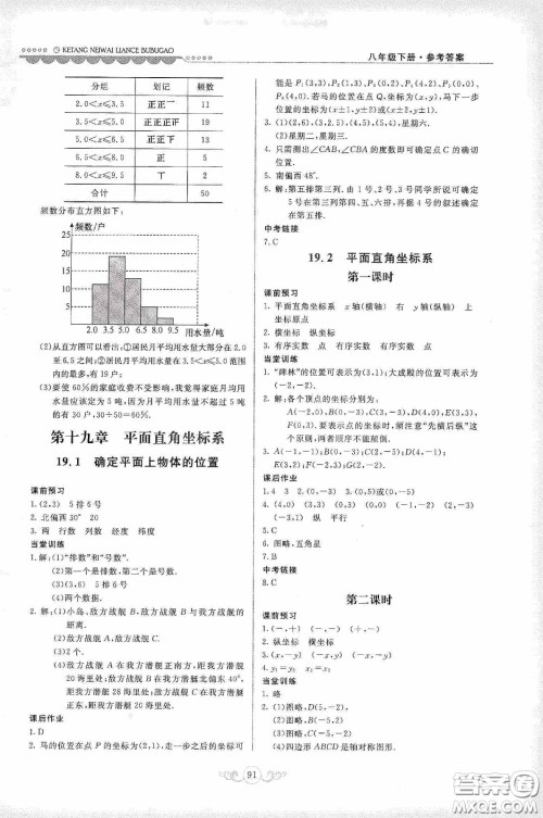 河北美术出版社2020课堂内外练测步步高八年数学下册河北教育版答案