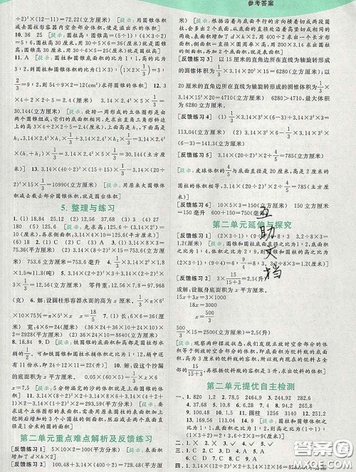 2020春亮点给力提优班多维互动空间六年级数学下册答案