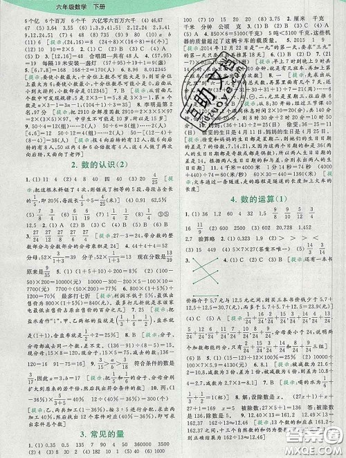 2020春亮点给力提优班多维互动空间六年级数学下册答案