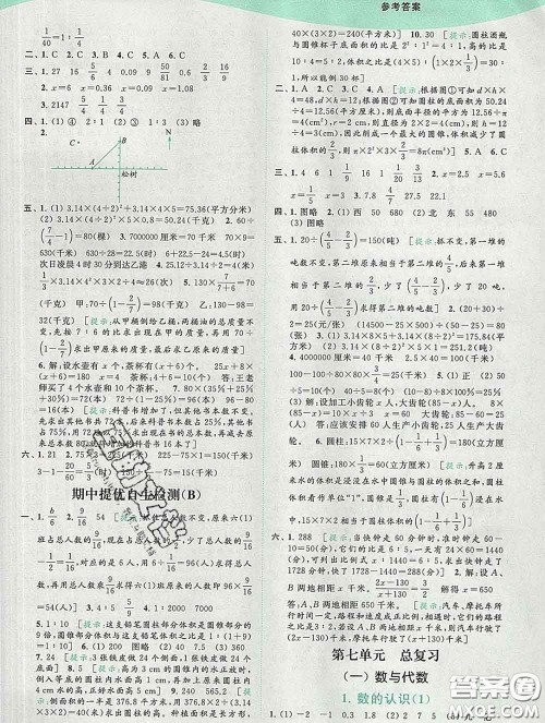 2020春亮点给力提优班多维互动空间六年级数学下册答案