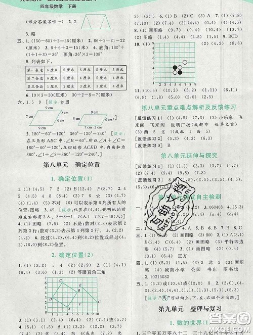 2020春亮点给力提优班多维互动空间四年级数学下册答案