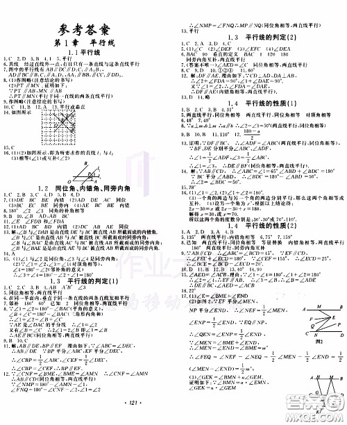 花山小状元2020年学科能力达标初中生100全优卷数学七年级下册ZJ浙教版参考答案