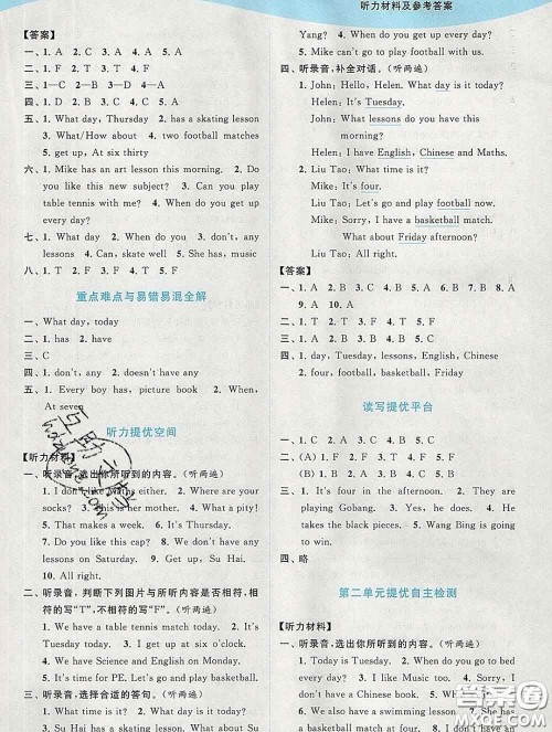 2020春亮点给力提优班多维互动空间四年级英语下册答案 2020春亮点给力提优班多维互动空间四年级英语下册答案