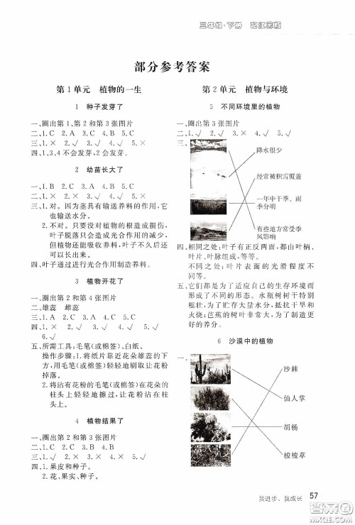 北京教育出版社2020新课堂同步训练三年级科学下册江苏版答案 北京教育出版社2020新课堂同步训练三年级科学下册江苏版答案