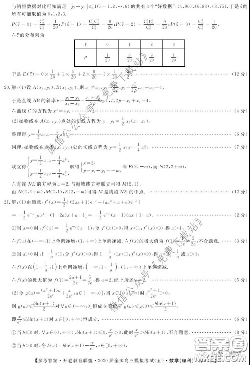 开卷教育联盟2020届全国高三模拟考试五理科数学试题及答案 开卷教育联盟2020届全国高三模拟考试五理科数学试题及答案