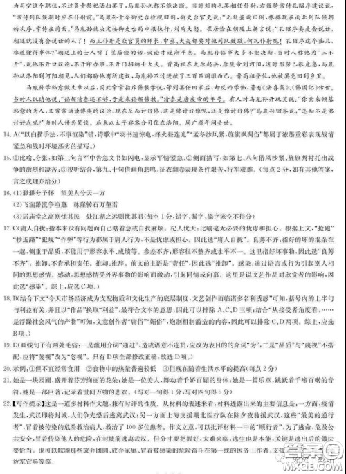 九师联盟2019-2020学年高三核心模拟卷下语文一答案 九师联盟2019-2020学年高三核心模拟卷下语文一答案