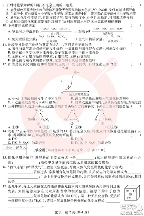 鼎成大联考2020年河南中考公益线上大联考化学试卷及答案