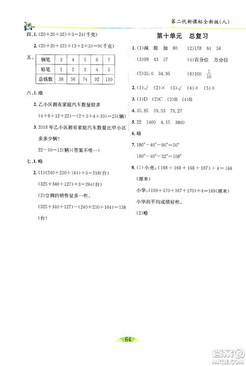 延边人民出版社2020密解1对1课后练习四年级数学下册人教答案