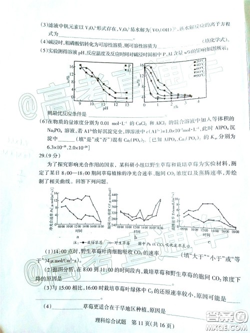 2020年阳泉市高三第一次教学质量监测试题理科综合答案 2020年阳泉市高三第一次教学质量监测试题理科综合答案