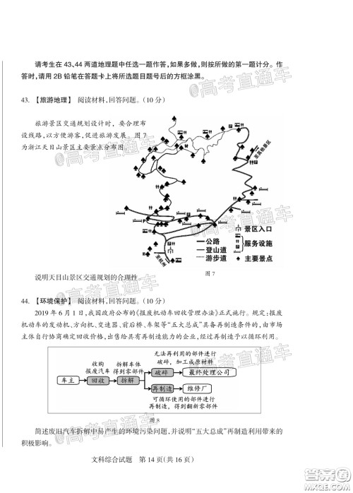 2020年阳泉市高三第一次教学质量监测试题文科综合答案