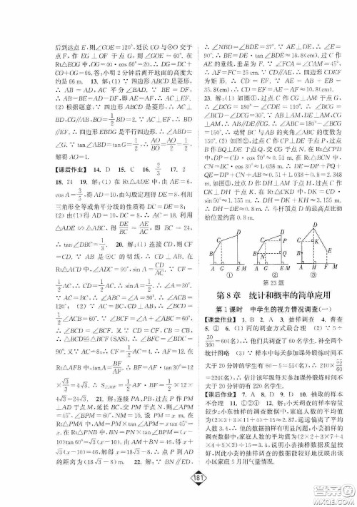 轻松一典2020轻松作业本数学九年级下新课标江苏版答案