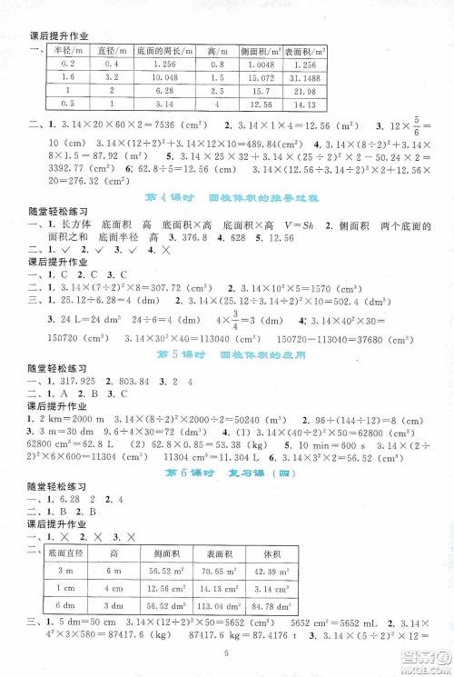 人民教育出版社2020同步轻松练习六年级数学下册人教版答案