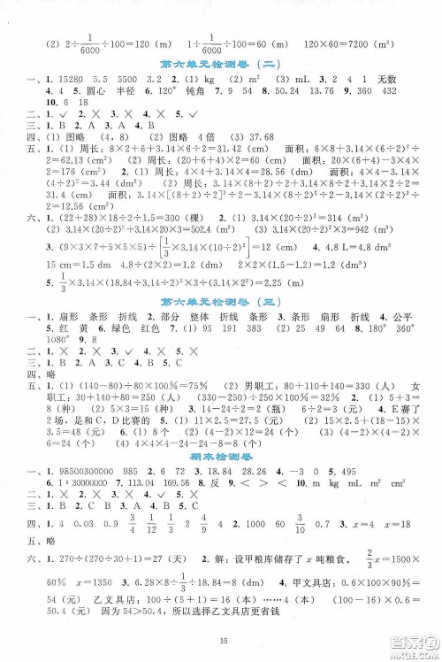 人民教育出版社2020同步轻松练习六年级数学下册人教版答案