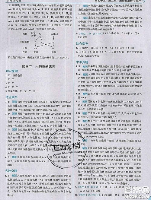 现代教育出版社2020新版走向中考考场八年级生物下册人教版答案