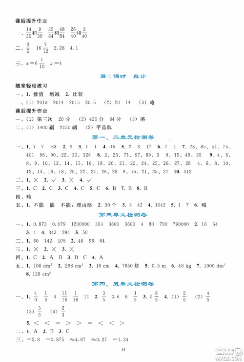 人民教育出版社2020同步轻松练习五年级数学下册人教版答案