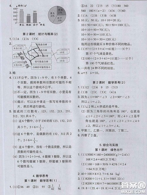 2020新版木头马分层课课练小学数学六年级下册人教版答案