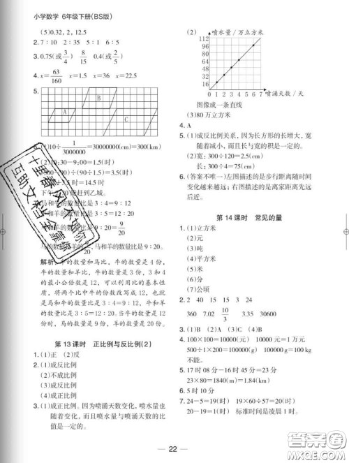 2020新版木头马分层课课练小学数学六年级下册北师版答案