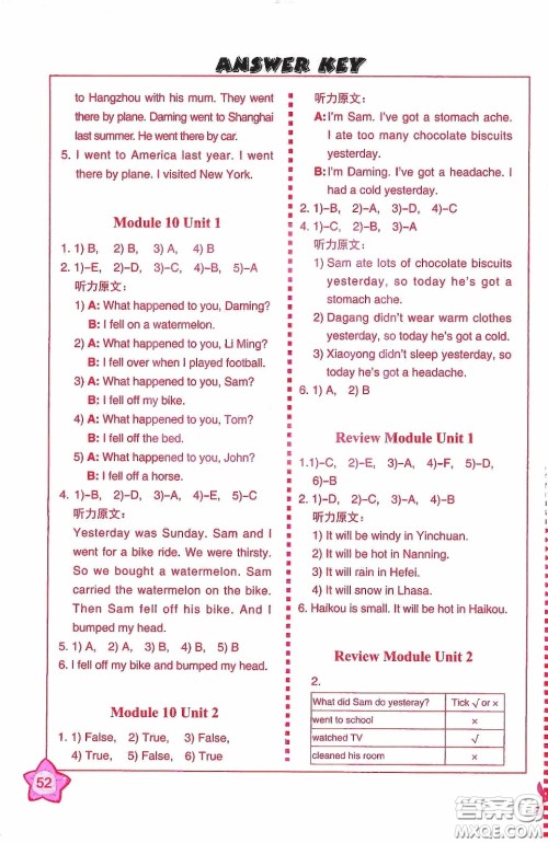 外语教学与研究出版社2020小学英语同步练习册四年级下册河南专版答案