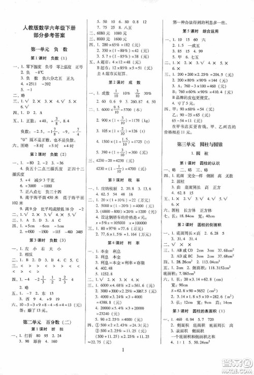 2020春云南师大附小一线名师提优作业六年级数学下册人教版答案