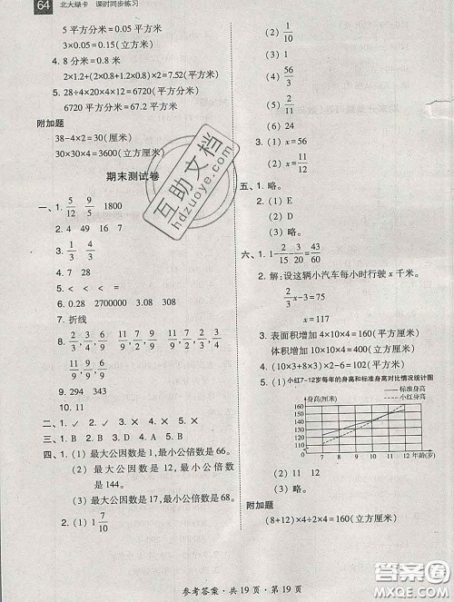 2020春北大绿卡课时同步训练五年级数学下册冀教版参考答案 2020春北大绿卡课时同步训练五年级数学下册冀教版参考答案