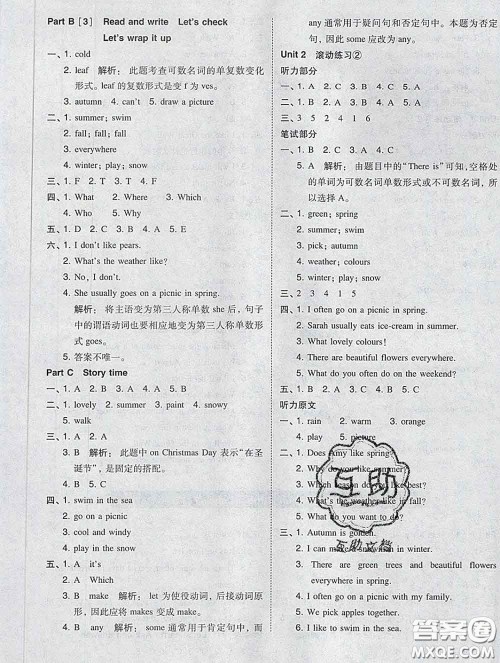 2020春北大绿卡课时同步训练五年级英语下册人教版参考答案