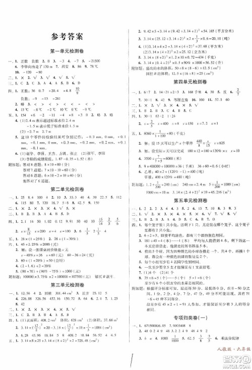 黑龙江美术出版社2020一线名师夺冠王检测卷六年级数学下册答案