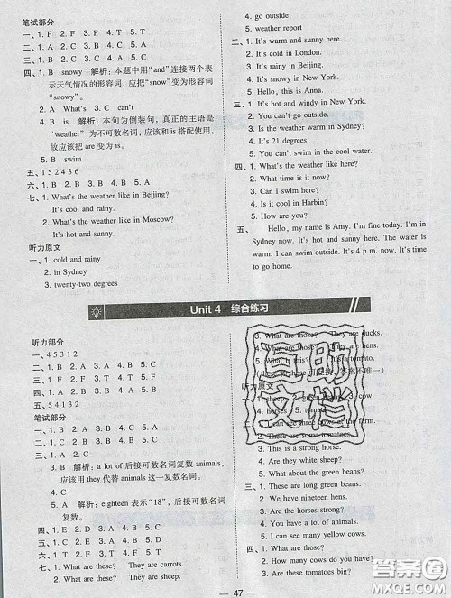 2020春北大绿卡课时同步训练四年级英语下册人教版参考答案 2020春北大绿卡课时同步训练四年级英语下册人教版参考答案