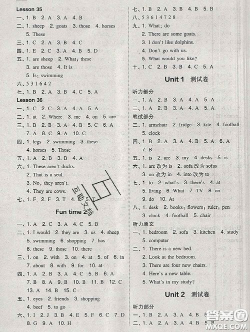 2020春北大绿卡课时同步训练四年级英语下册人教精通版参考答案 2020春北大绿卡课时同步训练四年级英语下册人教精通版参考答案