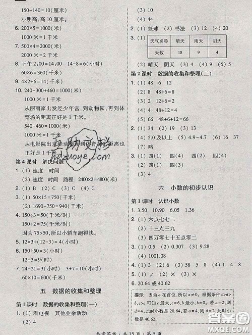 2020春北大绿卡课时同步训练三年级数学下册冀教版参考答案 2020春北大绿卡课时同步训练三年级数学下册冀教版参考答案