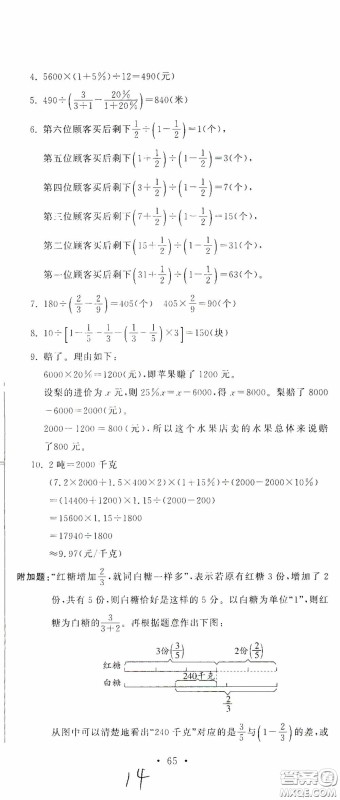 北京教育出版社2020提分教练优学导练测试卷六年级数学下册人教版答案