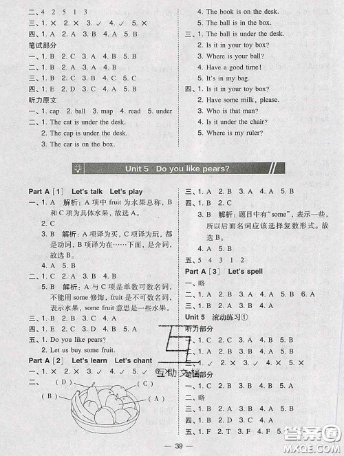 2020春北大绿卡课时同步训练三年级英语下册人教版参考答案 2020春北大绿卡课时同步训练三年级英语下册人教版参考答案