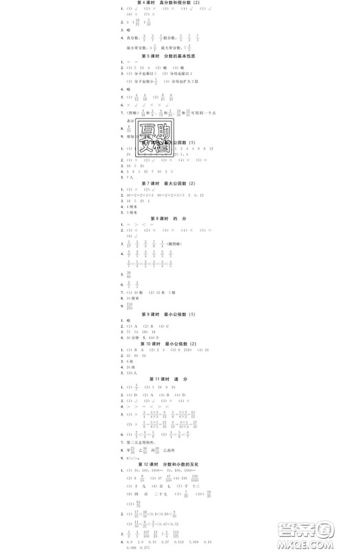 广东经济出版社2020春广东作业本五年级数学下册人教版答案 广东经济出版社2020春广东作业本五年级数学下册人教版答案