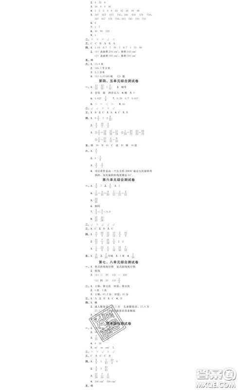 广东经济出版社2020春广东作业本五年级数学下册人教版答案 广东经济出版社2020春广东作业本五年级数学下册人教版答案