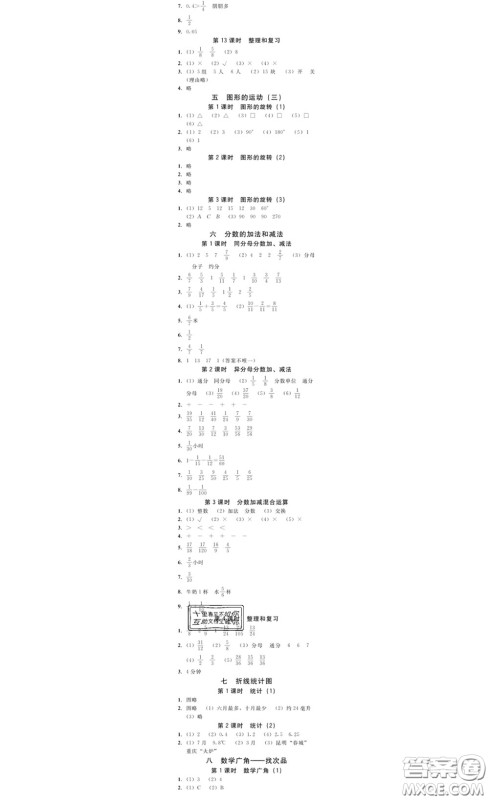 广东经济出版社2020春广东作业本五年级数学下册人教版答案 广东经济出版社2020春广东作业本五年级数学下册人教版答案