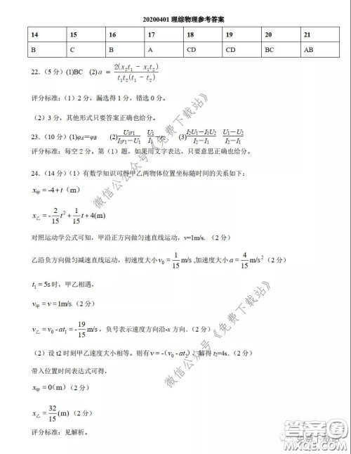 华中师大一附中2020届高三理科综合能力测试试题及答案