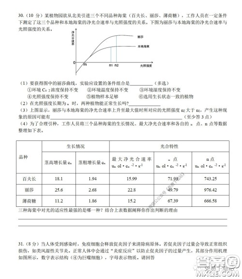 华中师大一附中2020届高三理科综合能力测试试题及答案