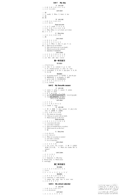 广东经济出版社2020春广东作业本五年级英语下册人教版答案